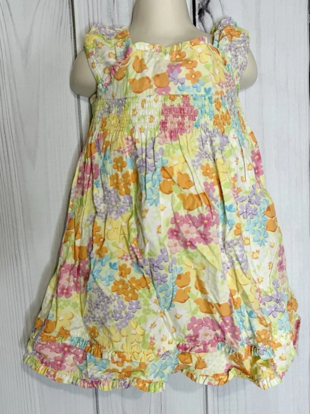 Gymboree Toddler Girls Multicolor Floral Cotton Sleeveless Dress Sz 3T Smocked